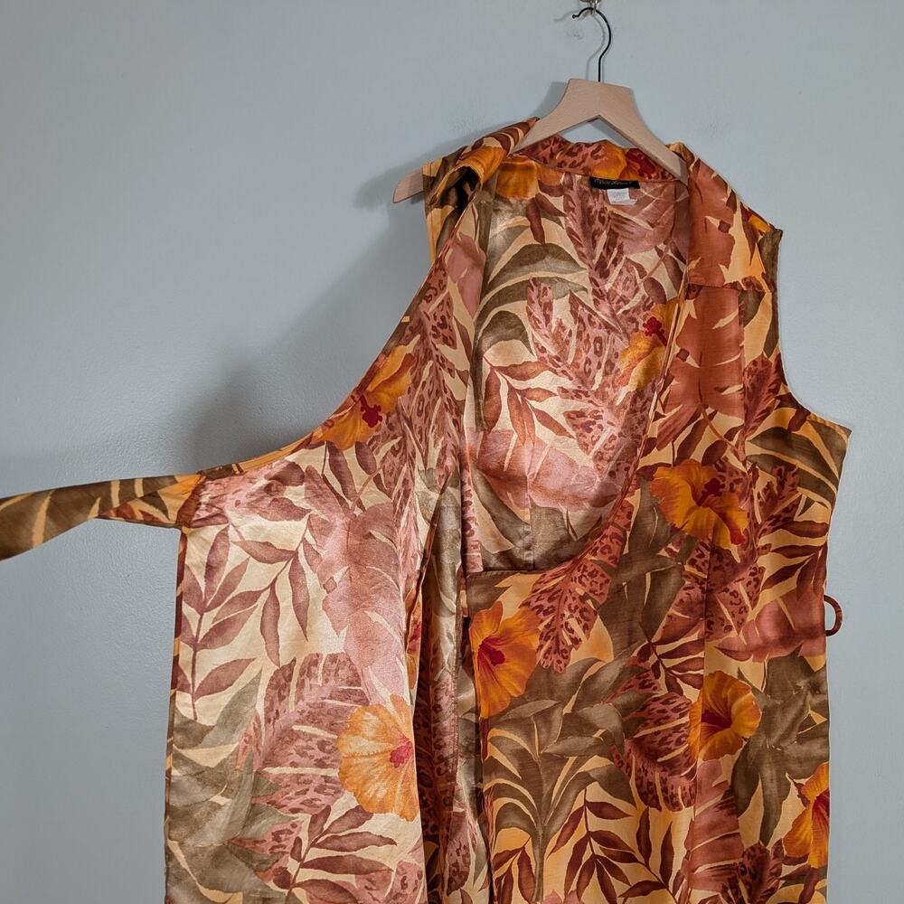 Vintage Ashley Steward Tropical Wrap Dress 18 Orange Midi Floral Sleeveless Luau - Picture 6 of 7